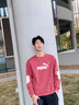 衛(wèi)衣男秋冬加絨加厚圓領(lǐng)印花長袖T恤男大碼休閑打底衫外套套裝 磚紅（春秋款） M 曬單實拍圖