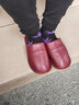 哲燁牛皮棉拖鞋女士秋冬季家用室內地板厚底家居冬天毛毛絨保暖皮面男 醬紅 39-40 (250mm) 加大碼選 曬單實(shí)拍圖
