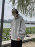 杰麗·莫克（Jerrie Mock）日系寬松連帽衛(wèi)衣夾克男女春秋新潮情侶復(fù)古純色格紋開衫沖鋒外套 淺灰色 L（建議130-150斤） 曬單實(shí)拍圖