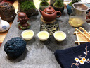 石匠同豐 烏金石茶盤（多尺寸）手工功夫茶臺(tái)茶具托盤 家用辦公室排水茶海套裝 嶺南花窗 火燒面40*40*3cm 曬單實(shí)拍圖
