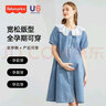 費雪（Fisher-Price）美國費雪孕婦連衣裙夏娃娃領(lǐng)牛仔裙夏季薄款外穿裙子哺乳夏裝長裙 藍(lán)色牛仔連衣裙 XL【150-170斤適穿】 曬單實拍圖