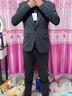 杰遜斯西服套裝男韓版修身商務(wù)正裝男士休閑西裝外套新郎結(jié)婚禮服三件套 深灰色（西裝+襯衫+褲子） L（110-125斤） 曬單實(shí)拍圖