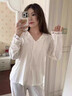 JIOESC睡衣女款春秋季長(cháng)袖甜美性感可外穿高級感寬松大碼家居服兩件套裝 蕾絲花邊 杏色 XL 【120-140斤】 曬單實(shí)拍圖