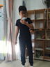 艾舞戈男童舞蹈服套裝褲子芭蕾舞服裝男孩練功服兒童中國現代舞服上衣 【V領(lǐng)】黑色短袖+蘿卜褲 170 (身高165-170cm) 曬單實(shí)拍圖