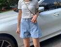 禾戀淑牛仔短褲女夏季外穿新款休閑寬松高腰a字超短褲闊腿辣妹性感熱褲 雙扣牛仔短褲高腰【淺藍色 L】 曬單實拍圖