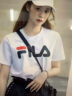 斐乐（FILA）官方情侣短袖T恤男女装夏季经典LOGO圆领运动套头衫纯棉宽松上衣 缟玛瑙黑-BK XS 实拍图