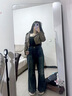 ZHOUYOU加肥加大碼復(fù)古高街牛仔褲子女春季高腰拖地褲胖mm寬松顯瘦闊腿褲 藍(lán)色 3XL 曬單實(shí)拍圖
