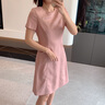 AD溫柔通勤連衣裙女夏季新款短袖西裝裙純色上班族工裝裙 豆沙粉連衣裙 S 曬單實(shí)拍圖