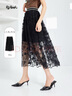普普風(fēng)（FGFEEL）2023秋季女裝新品高品立體蝴蝶提花蕾絲氣質(zhì)百褶裙半身裙20057 黑色 S 曬單實(shí)拍圖