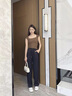 清迎2025夏季新款緞面闊腿褲女絲滑真薄款垂感哈倫高腰休閑直筒褲子 灰藍色 JXYZREY-K06 M （適合體重100-110斤） 曬單實拍圖