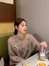 予瑾毛衣女秋冬新款復古重工亮片慵懶風長袖圓領(lǐng)針織衫上衣設計感小眾 駝色 S 曬單實拍圖