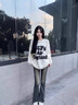 POUM國潮美式字母毛衣男女春秋季加厚高街情侶針織衫上衣休閑套頭外套 MCFS-C140杏色 XL 曬單實(shí)拍圖