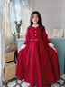 小咔衣濃女童晚禮服小主持人長(cháng)袖冬季紅色公主長(cháng)裙兒童高端鋼琴演奏演出服 紅色絲絨長(cháng)裙+蝴蝶結 150 曬單實(shí)拍圖