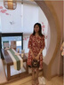AEMAPE2024碎花連衣裙夏季新款V領(lǐng)中袖印花舒適寬松裙子連衣裙女 紅色 M 建議100-110斤 曬單實(shí)拍圖