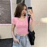 純欲風(fēng)大圓領(lǐng)短款t恤女夏季設(shè)計(jì)感小眾辣妹緊身上衣露臍裝短袖t恤 炫本色大圓領(lǐng)短T白色 XL 曬單實(shí)拍圖