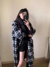 LISCNM04綠色外套女兩面穿復古小眾格子長(cháng)款秋冬森系大衣 黑色[送腰帶] M 曬單實(shí)拍圖