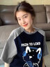 純棉重磅美式復(fù)古短袖t恤女夏季2025新款寬松小個(gè)子插肩撞色上衣 花灰拼藏青色【純棉重磅】 L（100-115斤） 曬單實(shí)拍圖