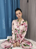法奈蜜真絲睡衣女長袖套裝 100%桑蠶絲女士高檔秋冬季媽媽款印花家居服 玫瑰粉 XXL（100%桑蠶絲） 曬單實(shí)拍圖