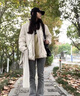 艾柔丹輕薄菱形格羽絨服女短款冬季新款感休閑寬松圓領(lǐng)百搭保暖外套 米白色 S（80-130斤內(nèi)） 曬單實(shí)拍圖