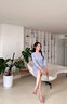 AD高端美容院工作服女新款職業(yè)連衣裙藍色正裝裙夏季接待工裝 藍色連衣裙 S 曬單實(shí)拍圖