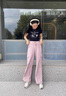 Jret一褲兩穿_美式工裝褲女夏寬松闊腿褲小個(gè)子束腳高腰運(yùn)動(dòng)加長褲子 粉色[款] 常規(guī) L [116-125斤] 曬單實(shí)拍圖
