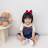 幼歌（YOUGE）寶寶草莓甜心背帶褲套裝2023新款嬰幼兒俏皮花瓣領上衣 杏色上衣 80 cm 曬單實拍圖