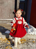 幼歌（YOUGE）新年嬰幼兒龍年新中式夾棉連衣裙小立領(lǐng)防風(fēng)保暖假兩件裙子 甜美紅 80 cm 曬單實(shí)拍圖