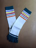 革斤威五指襪子女運動(dòng)健身彩色條紋小腿長(cháng)襪春秋瑜伽襪冬季長(cháng)筒襪分趾襪 女條紋小腿五指襪白色 曬單實(shí)拍圖