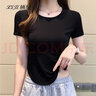 棲紀黑色短袖t恤女2025夏季弧形下擺收腰修身顯瘦不規則上衣 黑色 XL 曬單實(shí)拍圖