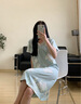 達爾麗睡裙女夏季純棉短袖中裙V領(lǐng)薄款印花新款優(yōu)雅花卉家居服睡衣 T8222203-019-綠色 M【建議體重90-110斤】 曬單實拍圖