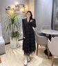 AUI西裝連衣裙女2023秋季新款名媛氣質(zhì)假兩件黑色中長款網(wǎng)紗蛋糕裙 黑色 S 曬單實(shí)拍圖