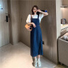 唐菓蜜 牛仔背帶裙女夏季2024新款女裝韓版時(shí)尚百搭甜美顯瘦連衣裙子夏 白色上衣+牛仔背帶裙 M 曬單實(shí)拍圖