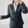 金蒂情新款職業(yè)裝女裝套裝長袖小西裝女士正裝工作西服面試 黑色西裝+西褲 L(建議100-110斤) 曬單實拍圖