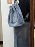 暢印包包女2024七夕休閑時(shí)尚雙肩包大容量牛仔帆布水桶包學(xué)生通用書(shū)包 牛仔藍 曬單實(shí)拍圖