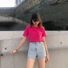 薩拉維夫夏季新款短袖t恤女顯瘦內搭打底衫小眾正肩上衣定制 玫紅色 夏款 M 曬單實(shí)拍圖
