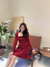 DPLAY2025秋季新款紅色連衣裙女時(shí)尚氣質(zhì)法式禮服裙子長(cháng)袖短裙 果醬紅 M 曬單實(shí)拍圖