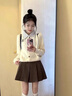 鹿依檸jk制服連衣裙女2024秋冬新款女裝韓系甜美減齡學院風學生套裝裙子 杏色毛衣+咖色百褶裙 M 曬單實拍圖