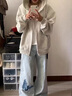 魯雅爾美式復(fù)古連帽衛(wèi)衣女初秋季新款開衫外套休閑寬松長(zhǎng)袖上衣服情侶裝 淺灰色常規(guī) L 【建議100斤到115斤】 曬單實(shí)拍圖
