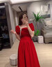 麥斯貝思敬酒服新娘遮肚子酒紅色訂婚衣服女禮服連衣裙小個子大碼 酒紅色 L 曬單實拍圖
