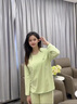 莫代爾【專柜同款】睡衣女款春秋季長袖長褲純棉帶胸墊大碼外穿家居服 奶果綠 M (建議90-110斤) 曬單實拍圖