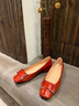 百田森 PETINSON真皮單鞋女春新法式復古方頭時(shí)尚氣質(zhì)單鞋女 桔紅色 36 曬單實(shí)拍圖