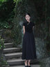 MeetMetro瑪依爾2025夏新中式國風(fēng)連衣裙女東方簡(jiǎn)奢風(fēng)小黑裙拼接旗袍裙 黑色 S 曬單實(shí)拍圖