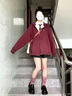 LPOX美式學院風連帽外套女春秋2025新款韓版運動休閑oversize開衫衛(wèi)衣 酒紅色[春秋薄款] S 60-85斤 曬單實拍圖