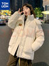 唐獅棉衣女冬季新款連帽面包服女棉服休閑長(cháng)短款 短款/米白 S 曬單實(shí)拍圖