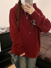 LDBE酒紅色連帽重磅衛(wèi)衣女銀狐絨春季加絨加厚美式復(fù)古國(guó)潮牌外套上衣 酒紅色【秋冬加絨】 M（95斤以內(nèi)） 曬單實(shí)拍圖
