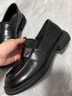 勤記大碼女鞋40-43寬胖腳樂福鞋真皮小皮鞋英倫風黑色職業(yè)工作鞋 黑色(323-17) 40 曬單實拍圖
