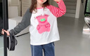 左西女童長(zhǎng)袖T恤秋裝2025秋季兒童拼接洋氣女孩休閑女上衣 白色 130 曬單實(shí)拍圖