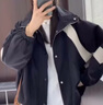 依伊純沖鋒衣短款撞色連帽外套女2024春秋新款休閑寬松棒球服小個子上衣 黑色 L 110-125斤 曬單實(shí)拍圖
