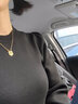 sdeer圣迪奧春季女裝時(shí)尚百搭不規(guī)則直筒型長(zhǎng)袖簡(jiǎn)約下擺套頭針織毛衣S20183512 黑色/91 S 160 曬單實(shí)拍圖