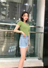 LISCN短袖T恤女衣服2025夏季新款辣妹露背蝴蝶結漏背短款設計感上衣潮 綠色 M 曬單實(shí)拍圖